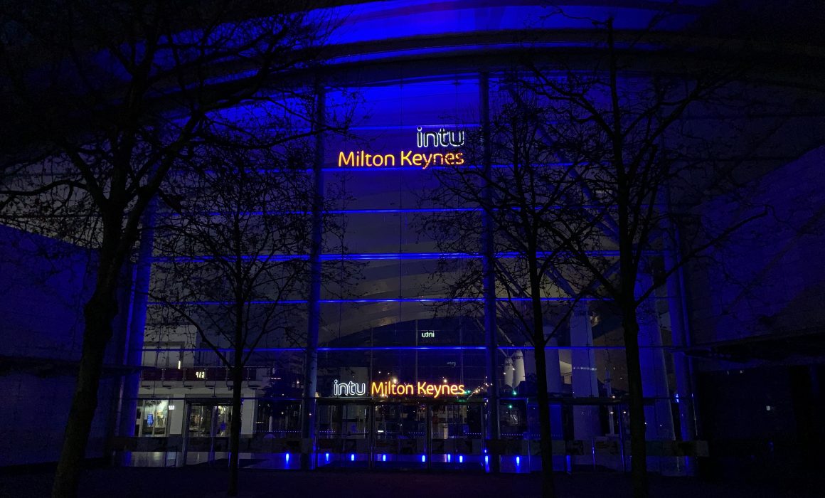 Intu Milton Keynes lit up in blue